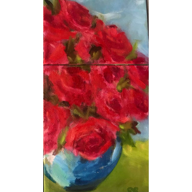 Impressionist "Rose Bowl" Contemporary Original Floral Still Life Oil Painting by Robert Rutkauskas - 4 Stretched Canvases For Sale - Image 3 of 7