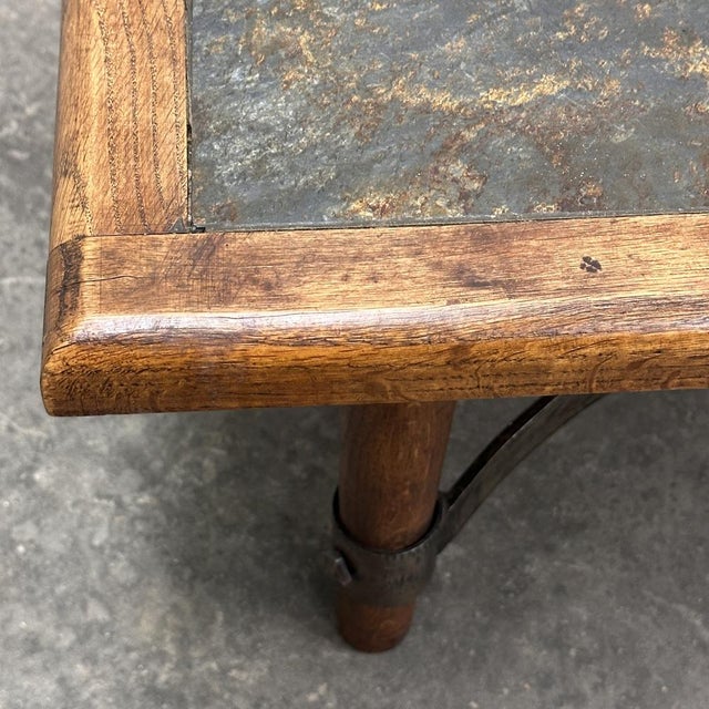 French Slate and Oak Coffee Table with Sculptural Iron Base, 1960s For Sale - Image 11 of 15