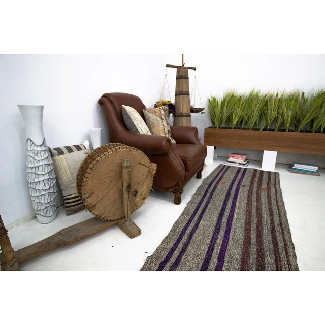 1960s Vintage Vertical Striped Long Turkish Kilim Runner- 2′5″ × 16′6″ For Sale In Los Angeles - Image 6 of 7