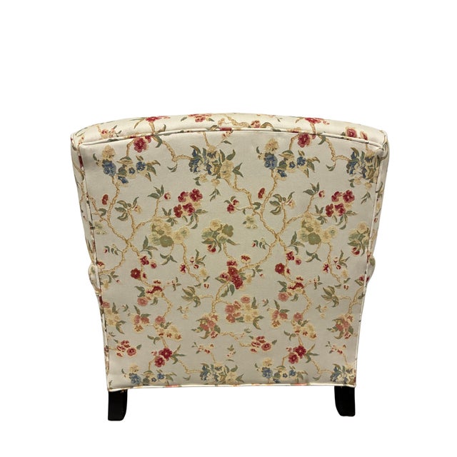 Pair of Lee Industries Floral Upholstered Lounge Chairs With Brass Casters For Sale - Image 9 of 12