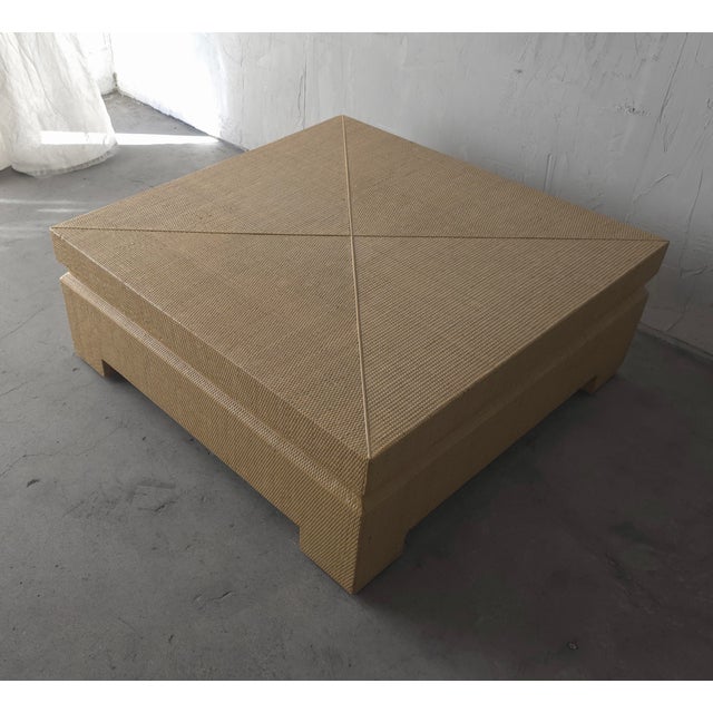 Wood 1980s Coastal Modern Rattan Wrapped Square Coffee Table For Sale - Image 7 of 11