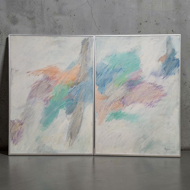 Contemporary Vintage Marilyn Bergstrom Signed Pastel Abstract Diptych – Set of 2 For Sale - Image 3 of 15