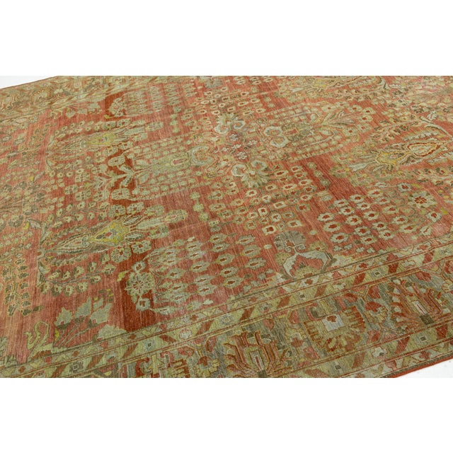 Antique Malayer Style Rug With Terracotta Field and Sage Green Boteh Motifs For Sale - Image 11 of 12