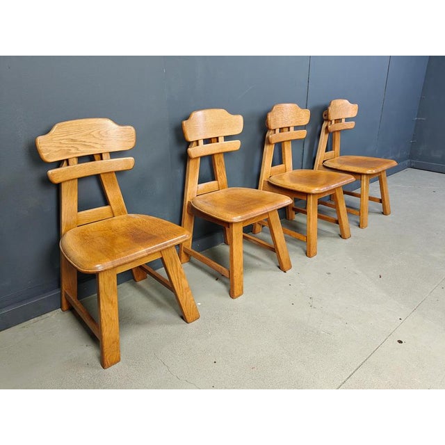 Vintage Brutalist Dutch Oak Dining Chairs, 1960s, Set of 4 For Sale - Image 9 of 14