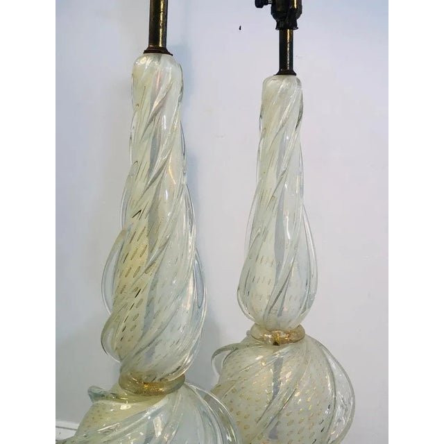 Glass Murano Lamps With Gold Flaked Seguso Handblown Glass - a Pair For Sale - Image 7 of 11