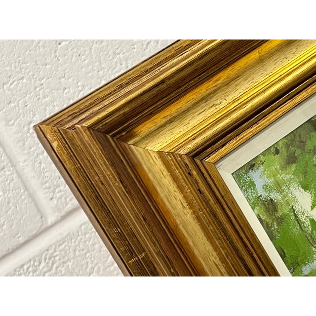 Green Vintage Post-Impressionist Painting of Tree-Lined River in the Irish Countryside 1980 Circa For Sale - Image 8 of 10