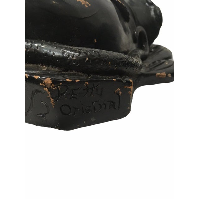 Antique 1920s Art Deco Egyptian Revival Black Clay Wall Hangings - a Pair Mask Wall Pockets For Sale - Image 12 of 13