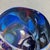 Hollywood Regency Vintage Blue Art Glass Vase Organic Bowl XL Center Piece Red Green Swirl For Sale - Image 3 of 11