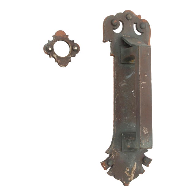 Mid 20th Century Arts & Crafts Bronze Door Pull With Cylinder Lock Cover For Sale