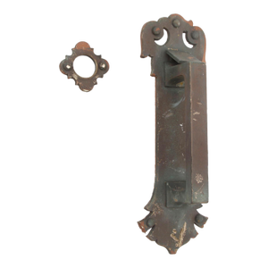 Mid 20th Century Arts & Crafts Bronze Door Pull With Cylinder Lock Cover