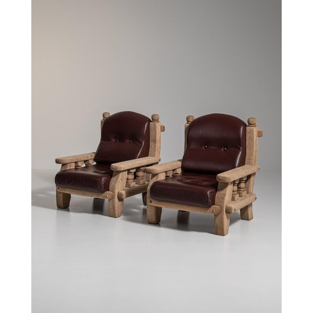 1970s Brutalist Brown Wood Pair of Club Chairs For Sale - Image 14 of 15