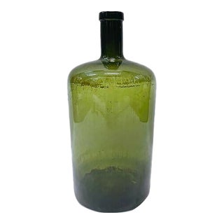 Large Antique French Tapered Green Glass Bottle For Sale
