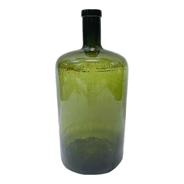 Large Antique French Tapered Green Glass Bottle For Sale