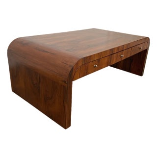 Early 20th Century Art Deco Brazilian Rosewood Veneer Waterfall Six-Drawer Coffee Table For Sale