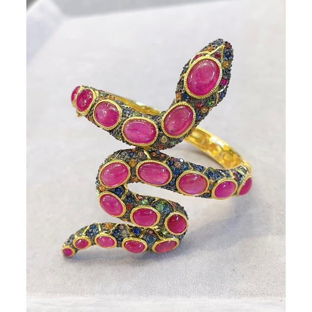 Bochic “Orient” Vintage Serpent Fancy Sapphire & Ruby Bangle Set in 18K Gold & Silver Enter the world of exotic glamour...