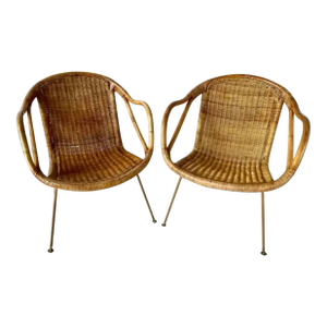 Pair of Mid-Century Rattan Armchairs by Paul McCobb for Calif-Asia