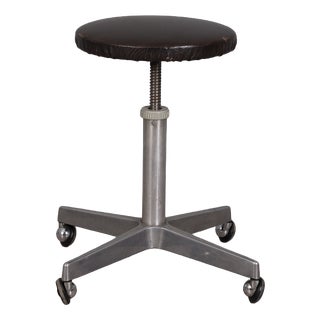 Vintage Industrial Metal and Leather Stool, 1960s For Sale