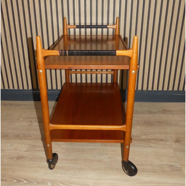 Wood Mid-Century Serving Trolley Bar Trolley Walnut/Black, 1960s For Sale - Image 7 of 11