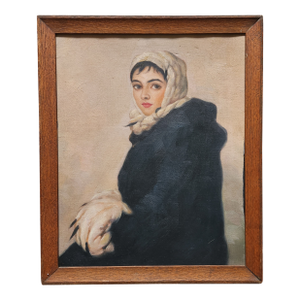 Beautiful Girl With a Muff, Oil on Canvas Portrait Painting