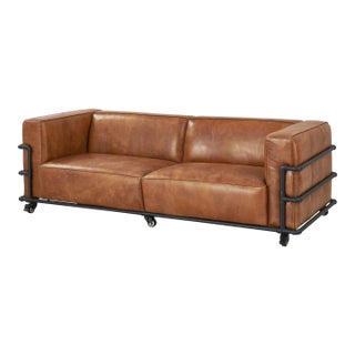 Henry Industrial Modern Leather Sofa - Micheal Cherry For Sale