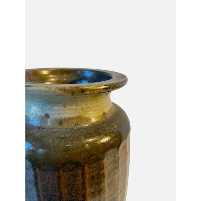 Brown Mid Century Textured Ceramic Vase Vessel Signed For Sale - Image 8 of 12
