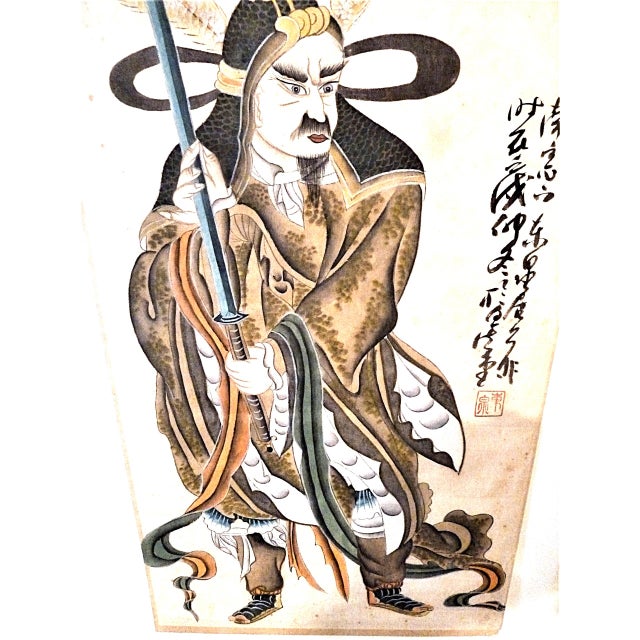 Early 20th Century Japanese Warrior Samurai Framed Painting For Sale In Boston - Image 6 of 10