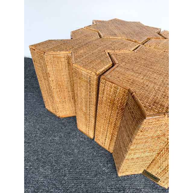 Modular Rattan Tables "Stella E Croce" by Vivai Del Sud. Italy, 1970s For Sale - Image 6 of 9