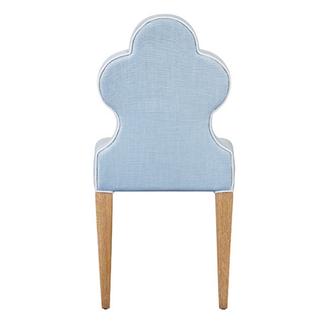 Worlds Away Matthew Izzo Home Adelaide Light Blue Performance Linen Clover Back Dining Chair With White Welting and Cerused Oak Legs For Sale - Image 4 of 6