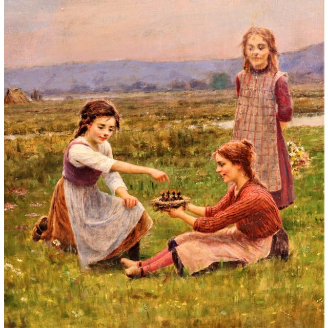 Oil on Canvas "Feeding the Birds" by César Pattein ( French 1850 - 1931) For Sale In Chicago - Image 6 of 12