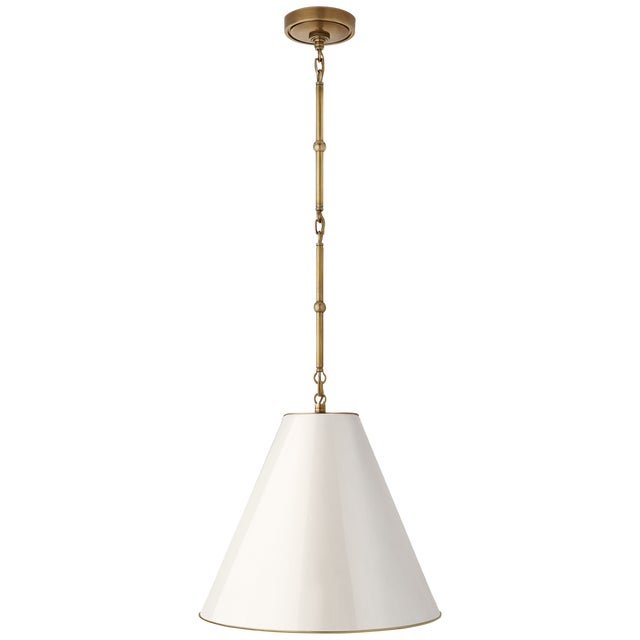Goodman Small Hanging Light in Hand-Rubbed Antique Brass with Antique White Shade Designer: Thomas O'Brien Min. Custom...