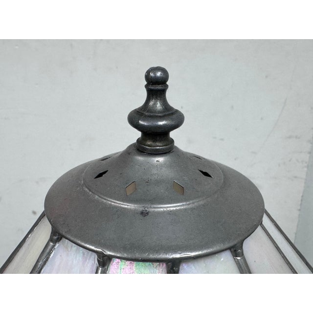 Late 20th Century Tiffany Style Stained Glass + Iridescent Table Lamp For Sale - Image 5 of 12