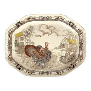 English Transferware Large Turkey Platter, Barnyard King by Johnson Brothers