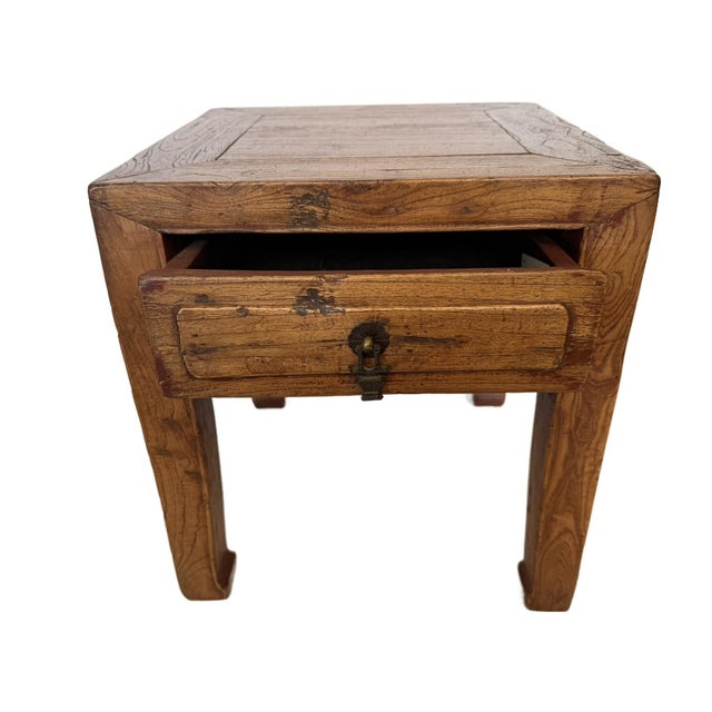 Antique Elm Low Stool With Storage Drawer For Sale In Chicago - Image 6 of 11