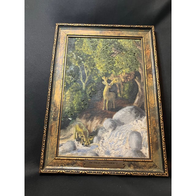 1950s Mid-Century Modern Rustic Deer Woodland Oil Painting With Heavy Impasto – Signed & Framed For Sale - Image 11 of 12