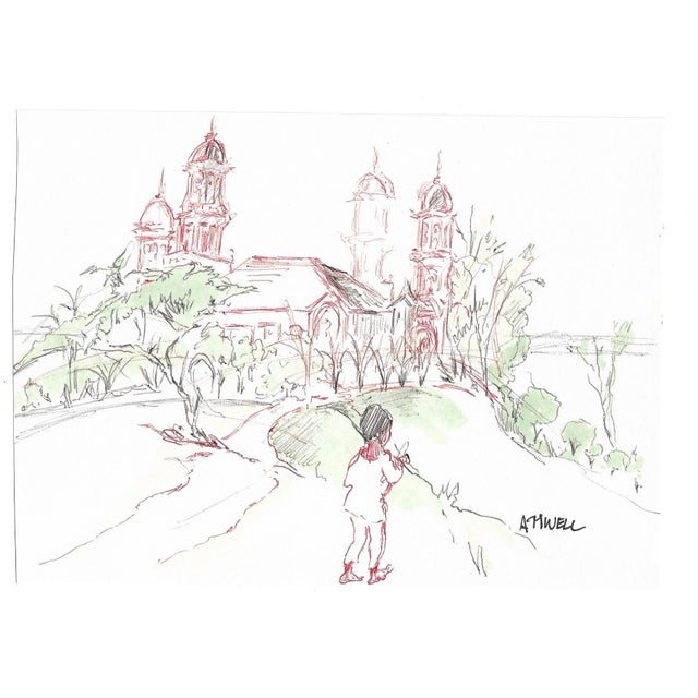 Drawing by English artist Ivy Attwell (1895-1985). Attwell traveled extensively all over the world and recorded her...
