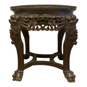 1920s Antique Chinese Carved Rosewood and Marble Table
