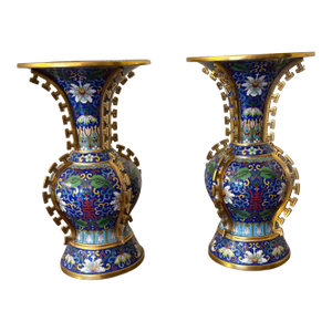 Early 20th Century Blue Cloisonne Vases - A Pair