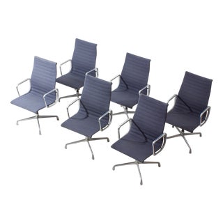 EA109 Office Chairs in Blue Grey Fabric by Charles and Ray Eames for Herman Miller, 1980s, Set of 6 For Sale