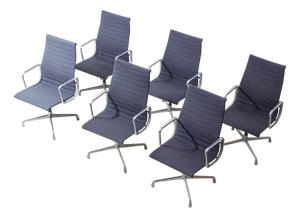 EA109 Office Chairs in Blue Grey Fabric by Charles and Ray Eames for Herman Miller, 1980s, Set of 6