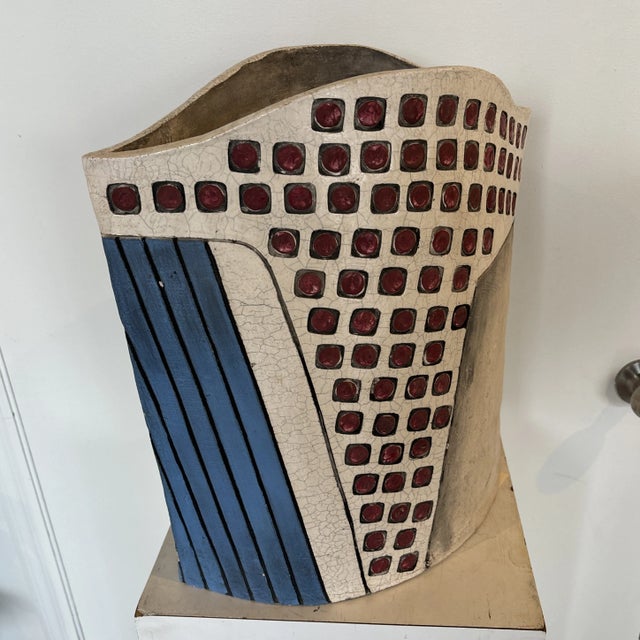 1980s Post-Modern Ceramic Pottery Slab Vase Signed For Sale - Image 4 of 11