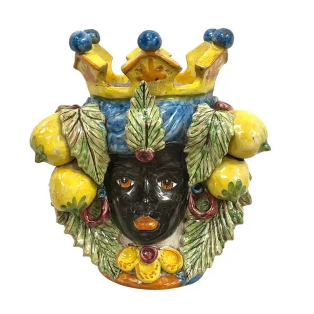 Vintage Italian Caltagirone Moor's Head Planter For Sale - Image 11 of 11
