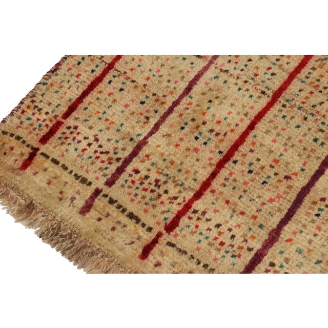 1950s 1950s Vintage Gabbeh Tribal Rug in Beige-Brown, Red Stripes and Colorful Dots For Sale - Image 5 of 8