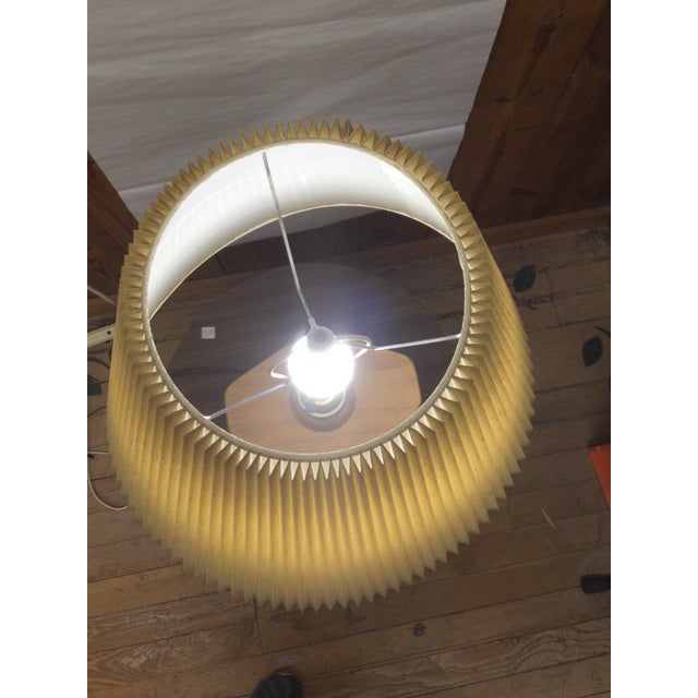 Brown Vintage Oak Table Lamp With Brass Accents and Pleated Shade For Sale - Image 8 of 12