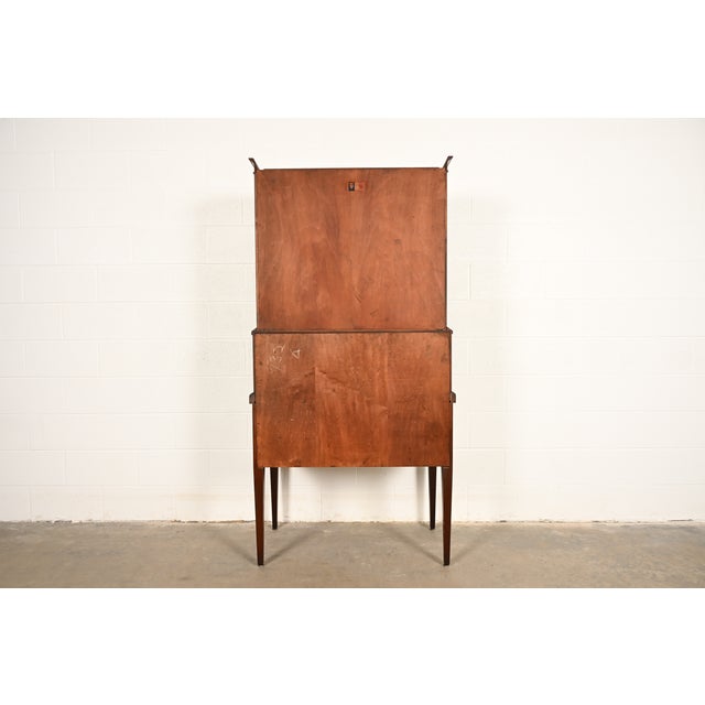 Baker Furniture Style Hepplewhite Mahogany Secretary Desk With Bookcase Hutch, Circa 1920s For Sale - Image 14 of 16