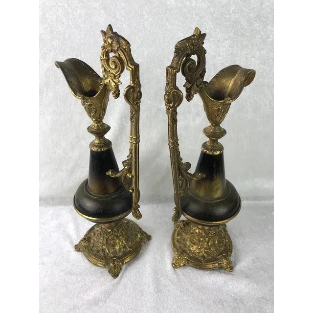Victorian Vintage Elegant Brass Mantel Pitchers / Ewers - a Pair For Sale - Image 3 of 12