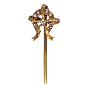 Vintage 14 Karat Gold Horseshoe & Ribbon Stickpin