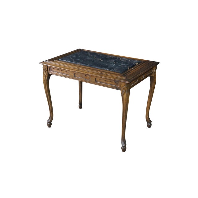 French Provincial Antique Belle Epoque French Louis XV Style Walnut Marble Side Table Plant Stand For Sale - Image 3 of 18