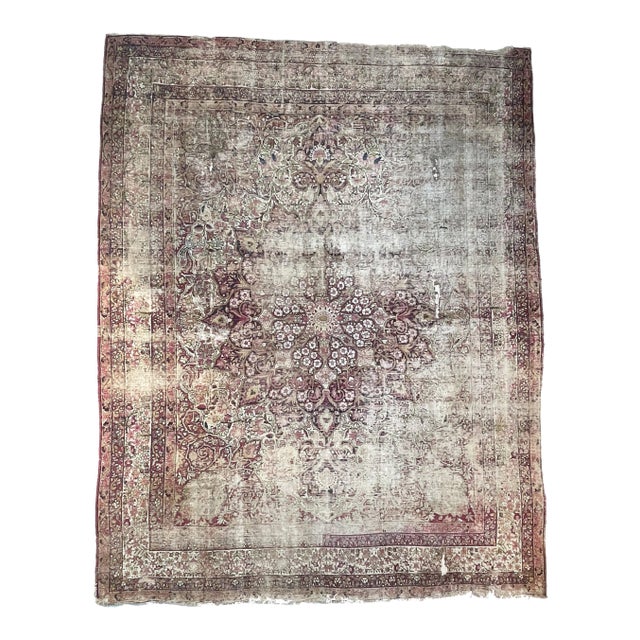 Antique Persian Kermanshah Moss, Sage & Olive Rug, 11 x 13 For Sale
