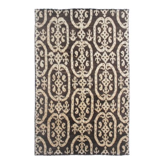 Hand Knotted Ikat Design Rug- 6′ × 9′6″ For Sale