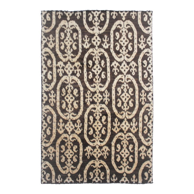 Hand Knotted Ikat Design Rug- 6′ × 9′6″ For Sale
